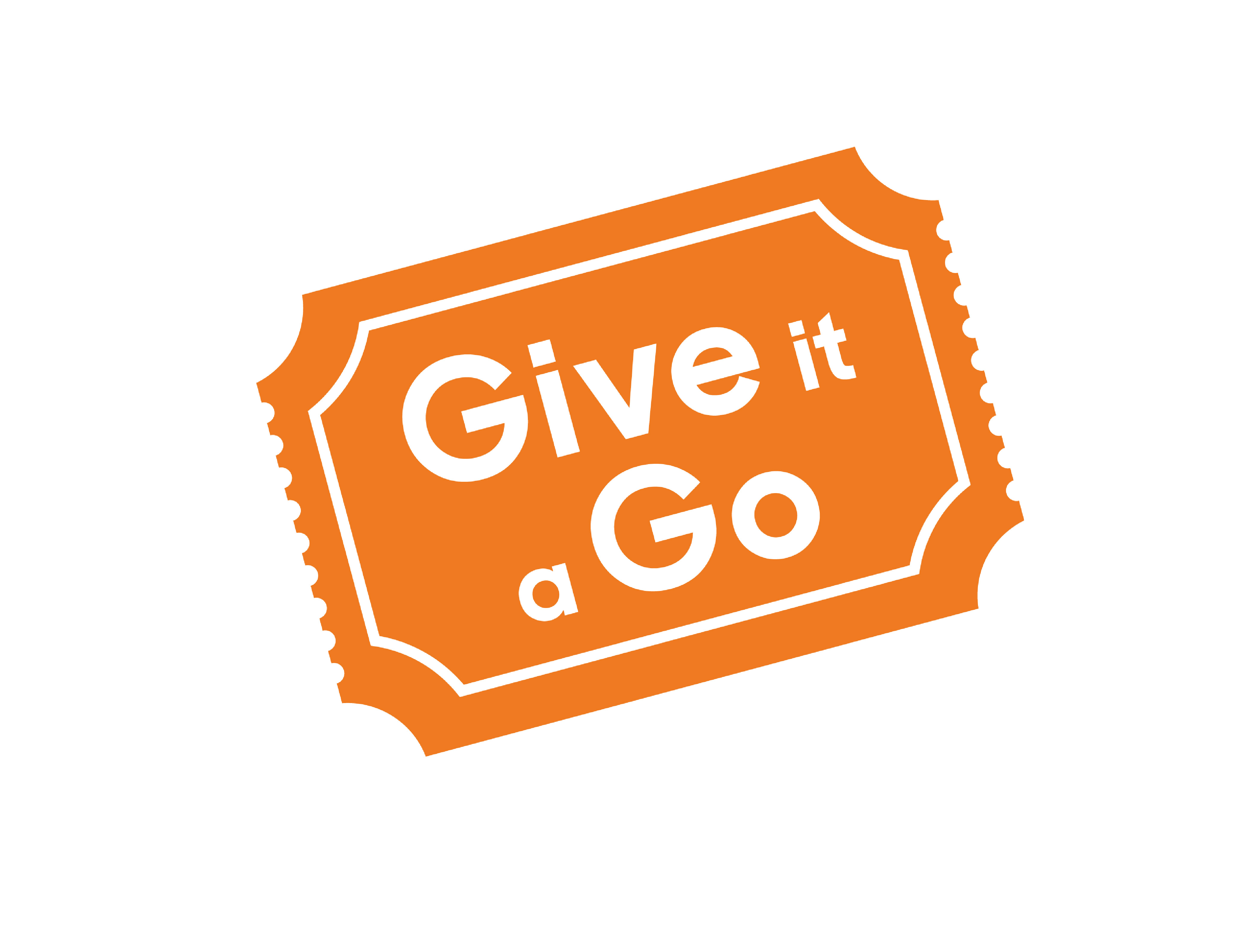 Give It A Go logo - wording in an orange ticket stub on a white background