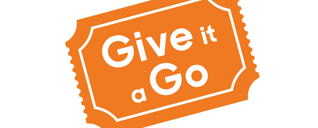 Give It A Go logo - wording in an orange ticket stub on a white background