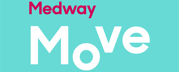 Medway Move logo on a light teal coloured background