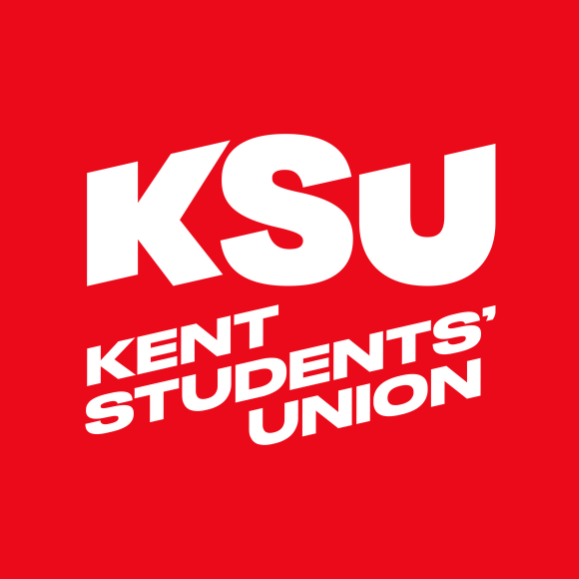 Kent Union logo - white type with multicoloured line on a black background